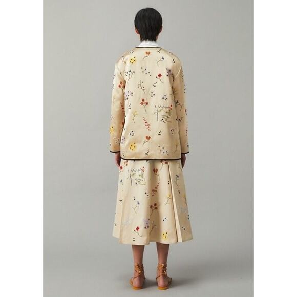 NWD Tory Burch Embroidery Quilted Open Front Satin jacket Sz 6 Pale Stone 1G474 - Picture 4 of 14